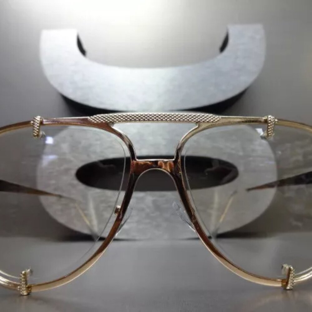 Classic Vintage Retro Modern Style Clear Lens SUN GLASSES Rose Gold Metal Frame